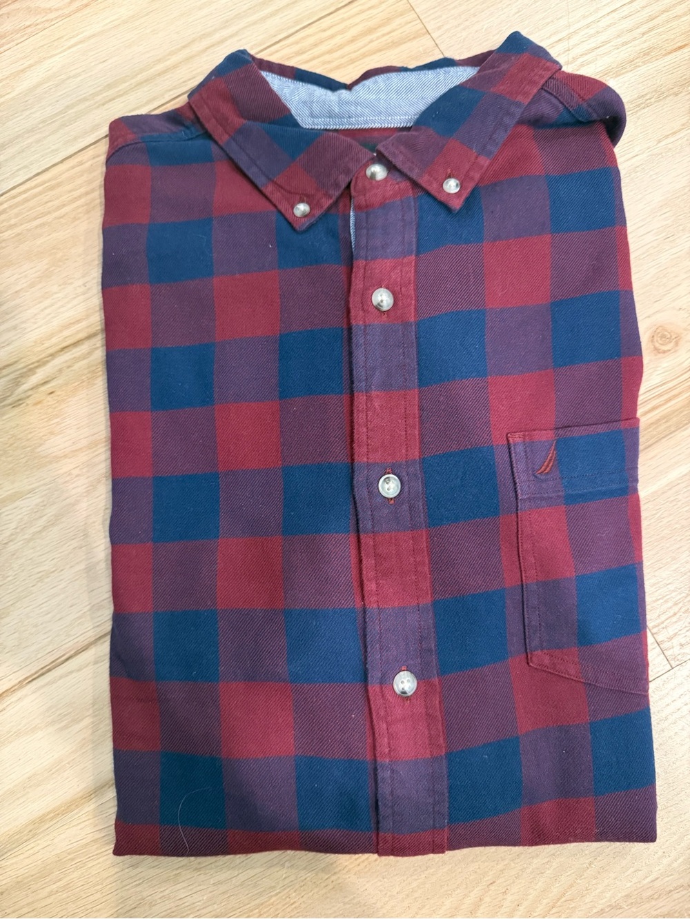 Nautica Red and Blue Plaid Button-Down Shirt